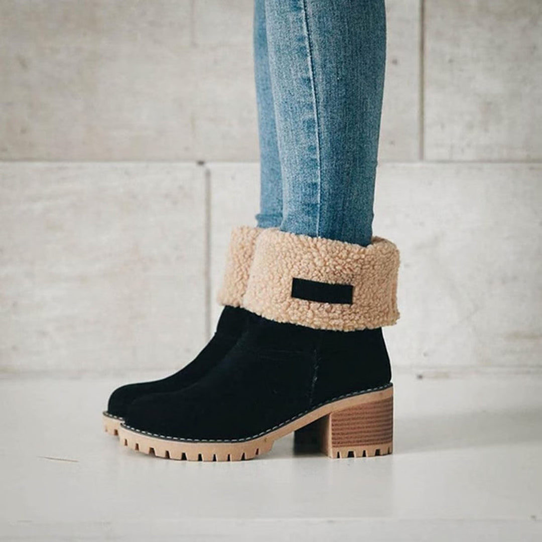 Cloveth | Women's Sherpa Cuff Ankle Boot - Black - Image 1