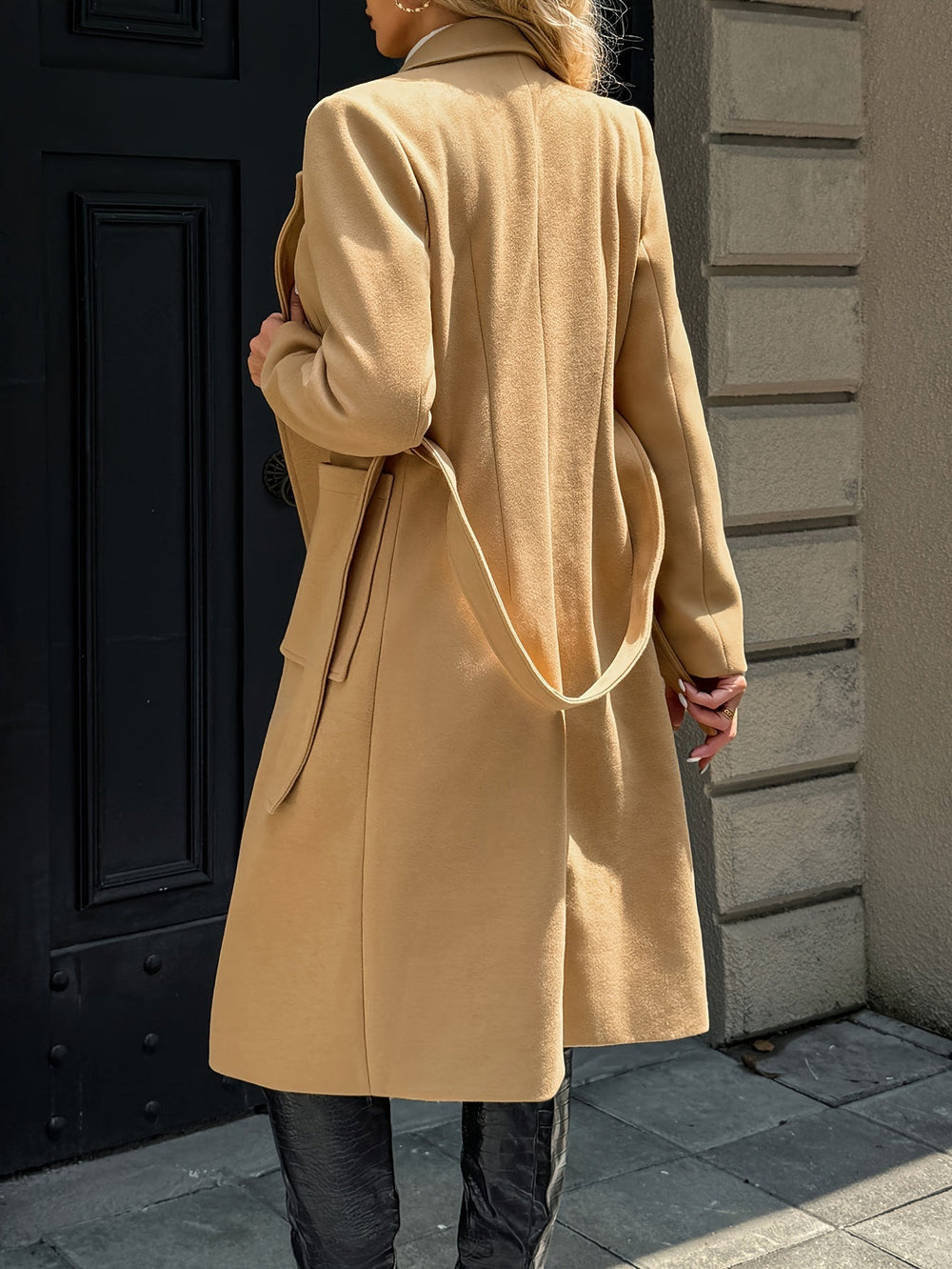 Coralie | Women's Belted Long Coat - Camel - Image 2