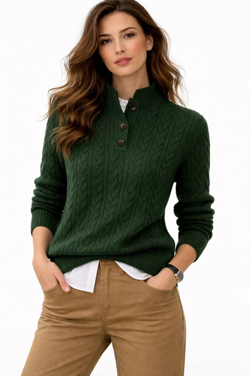 Corindra | Women's Cable Knit Mock Neck Sweater - Camel - Image 2