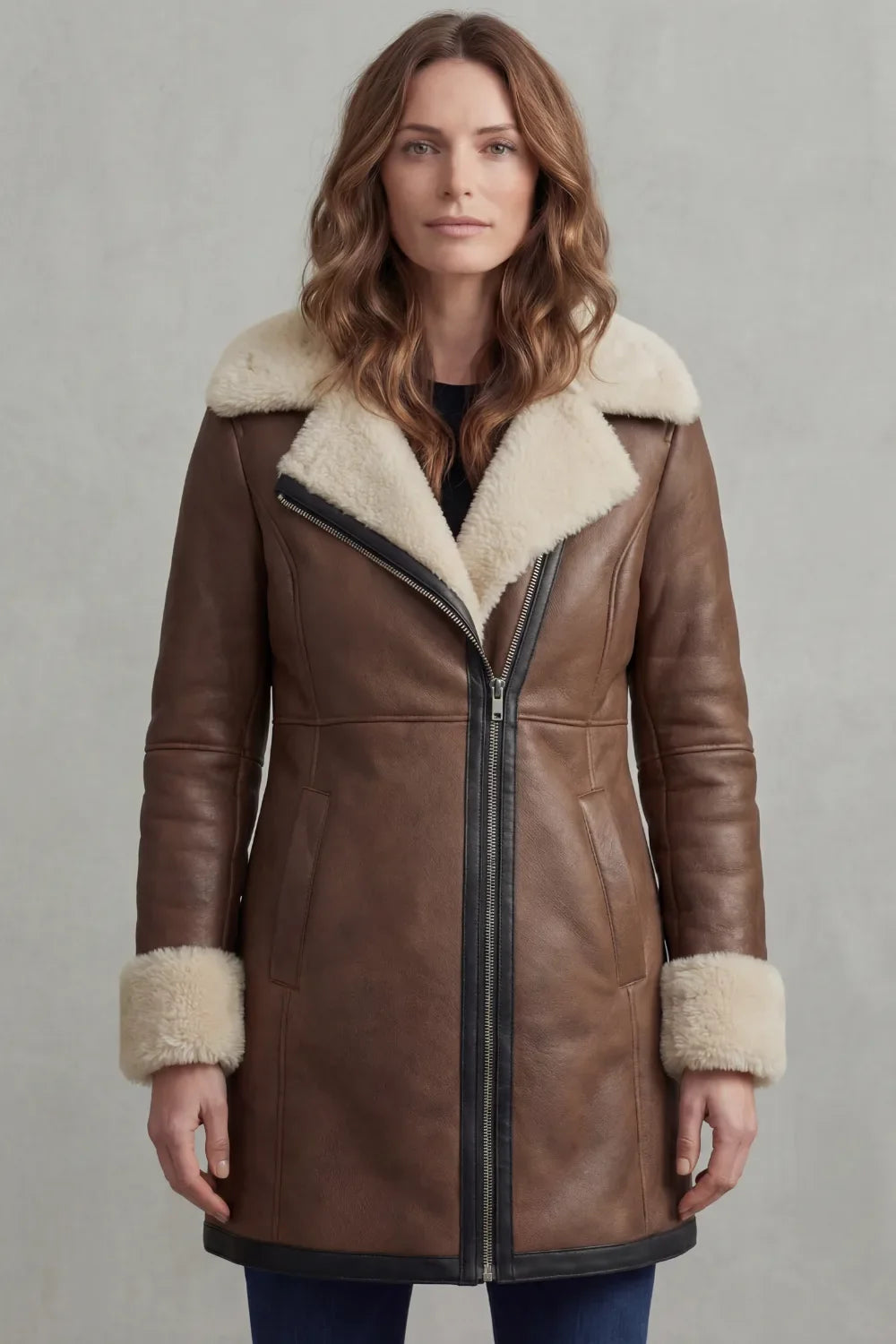 Corvara | Women's Shearling Leather Winter Coat - Brown - Image 2