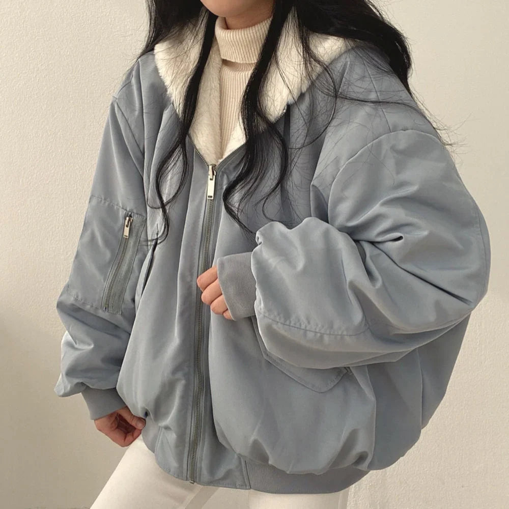 Corvena | Women's Reversible Hooded Winter Coat - Powder Blue - Image 1