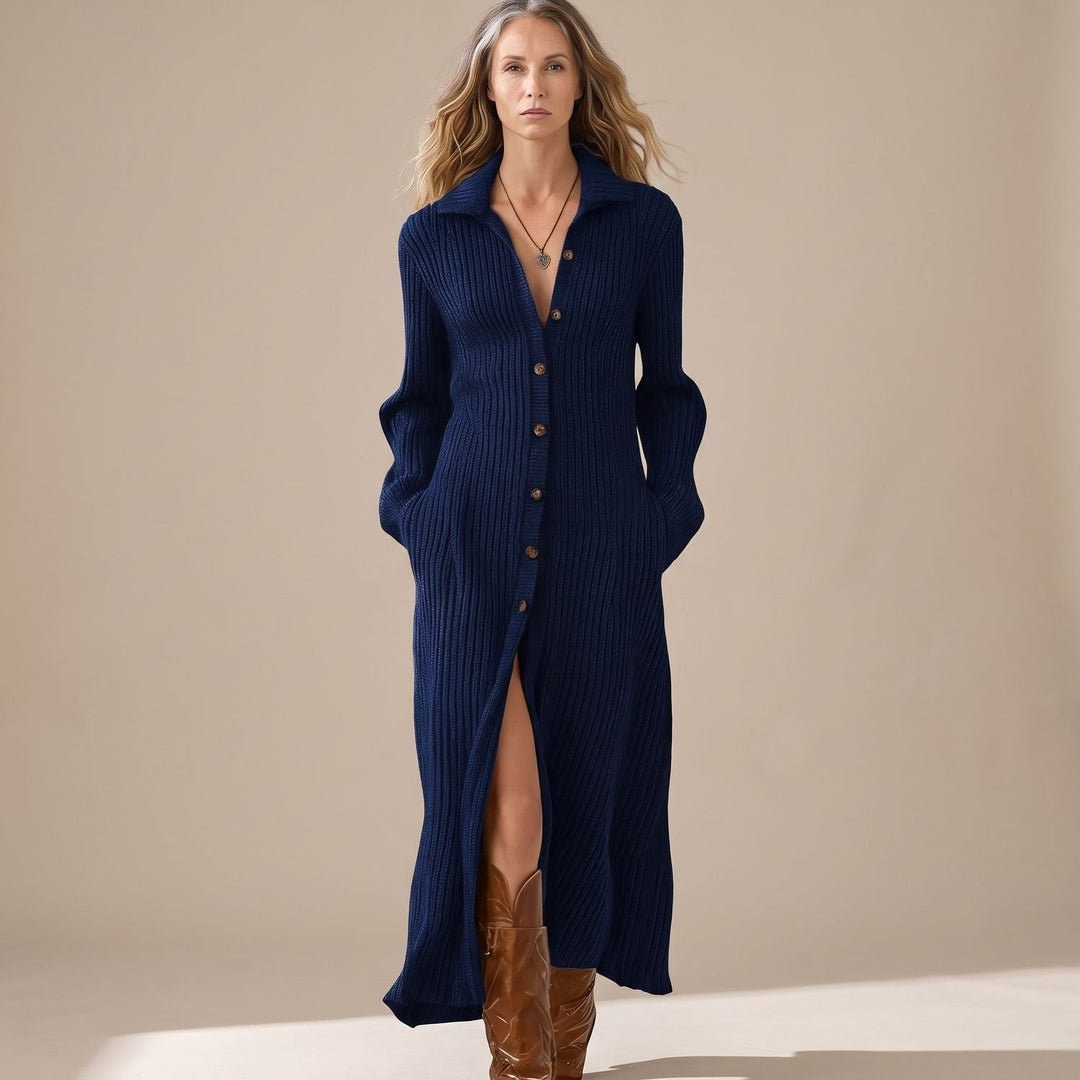Corvindel | Women's Ribbed Knit Maxi Sweater Dress - Navy - Image 1