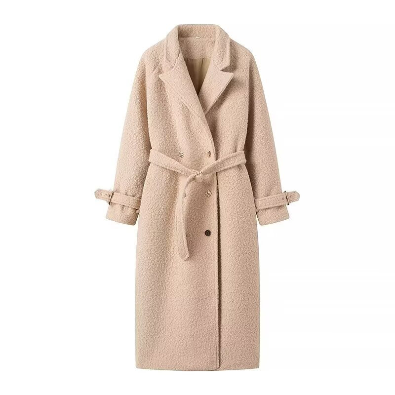Corvinne | Women's Winter Coat Belted Teddy Long - Beige - Image 1