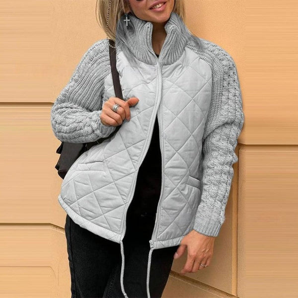 Corwyn | Women's Quilted Jacket with Knit Sleeves - Light Grey - Image 1