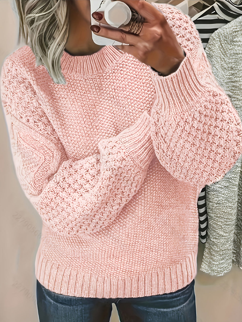 Cressida | Women's Cable Knit Pullover Sweater - Light Pink - Image 2