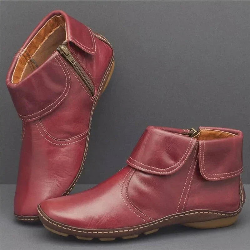 Darvelle | Women's Retro Leather Ankle Boots - Burgundy - Image 1