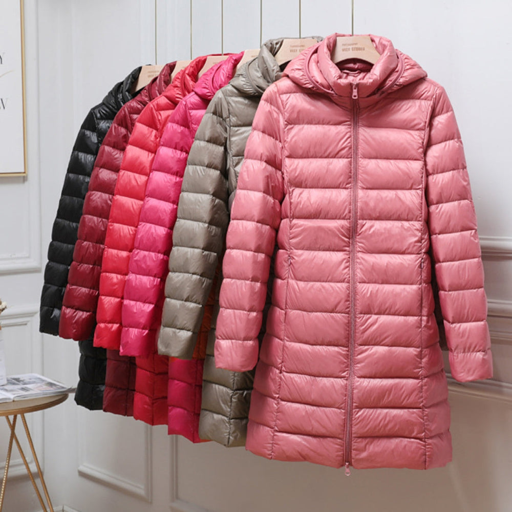 Darvina | Women's Hooded Puffer Jacket Mid-Length - Taupe - Image 2