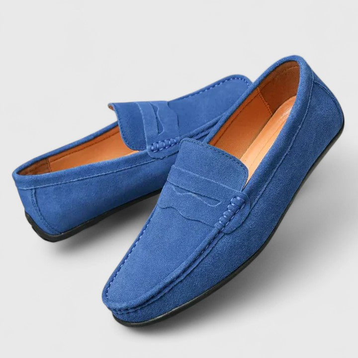 Darvyn | Women's Suede Penny Loafer Slip-On Flats - Royal Blue - Image 2