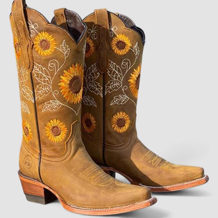 Dawnell | Women's Orthopedic Western Cowboy Boots - Camel - Image 1