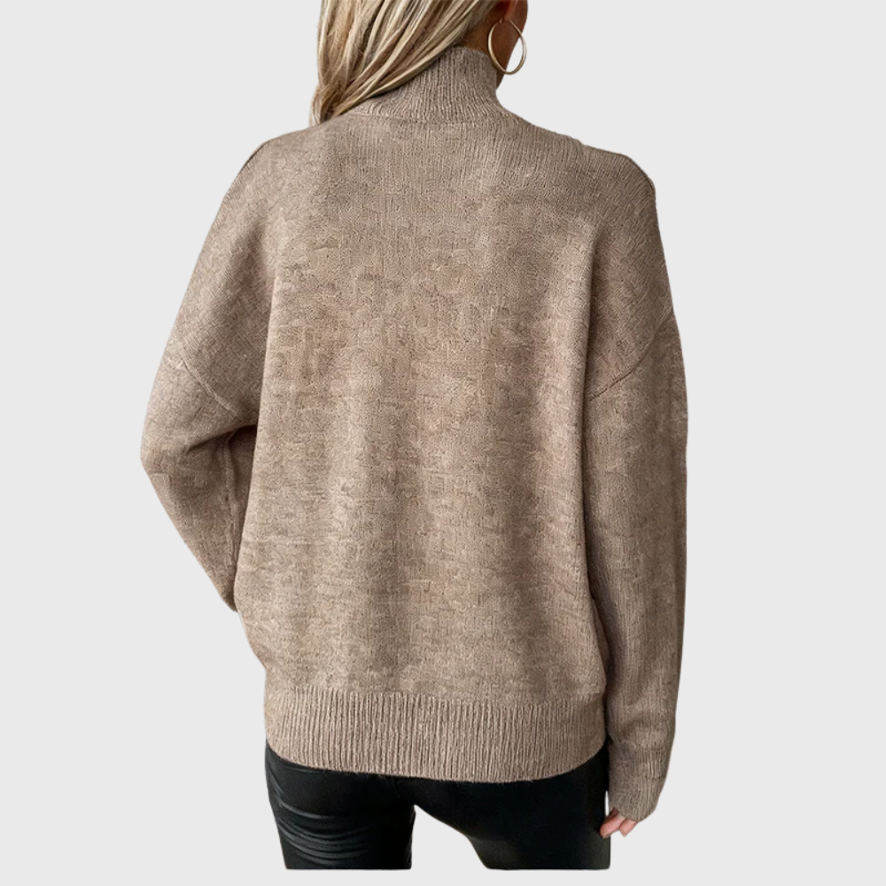 Dawnvelle | Women's Cold Shoulder Turtleneck Sweater - Taupe - Image 2