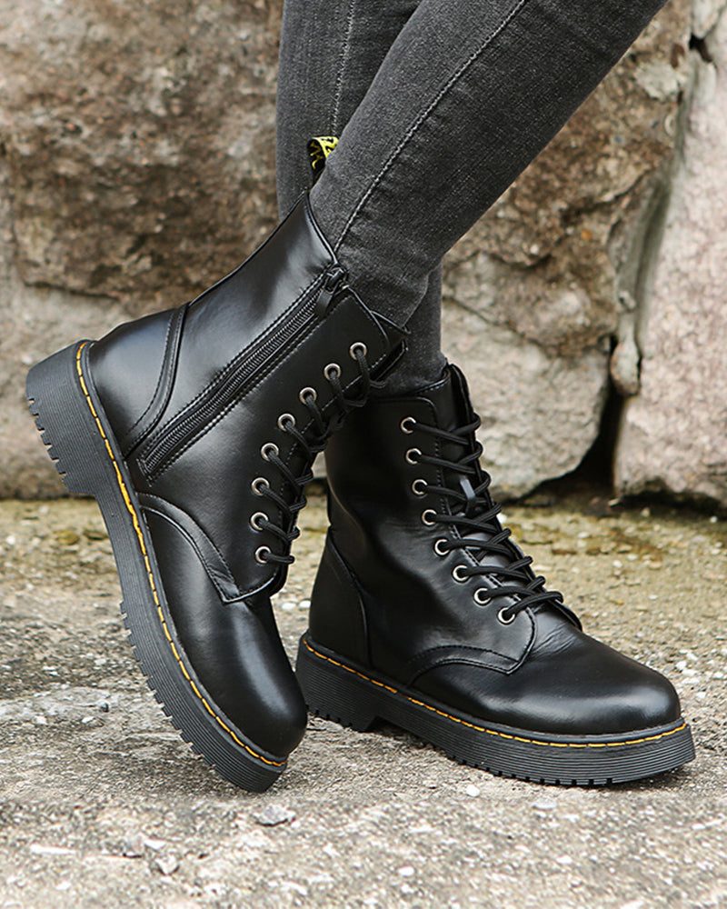 Delvaine | Women's Lace-Up Platform Ankle Boots - Black - Image 2