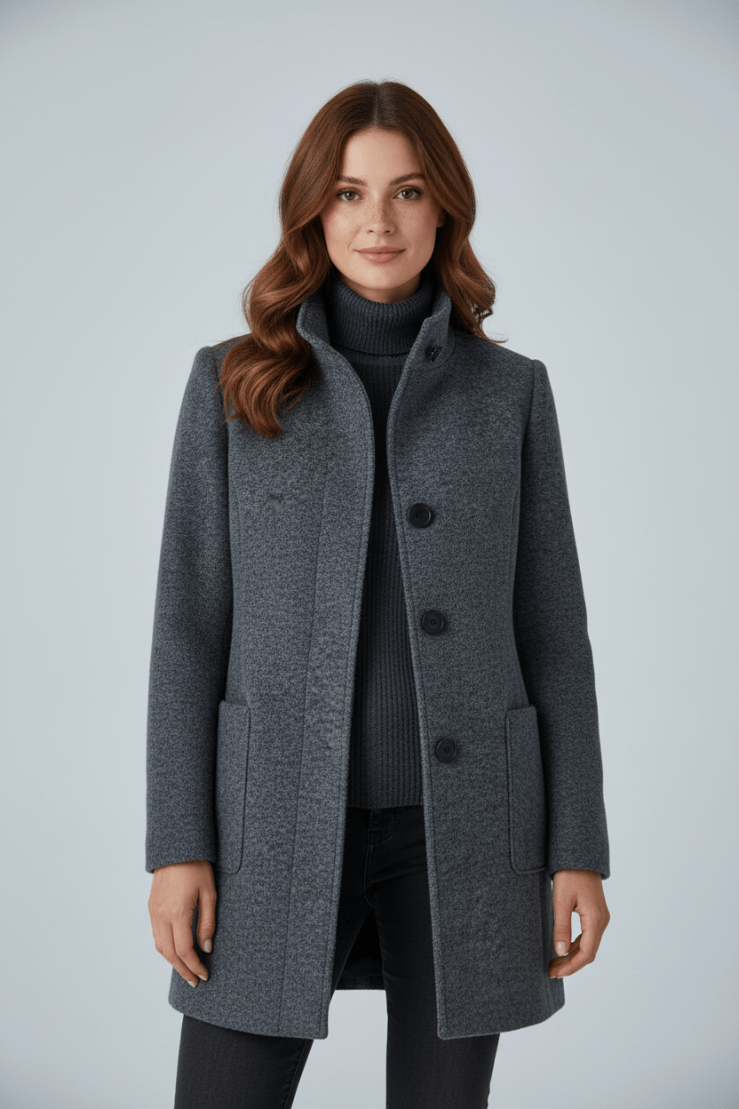Delvaine | Women's Winter Coat Stand-Collar Overcoat - Dark Grey - Image 1
