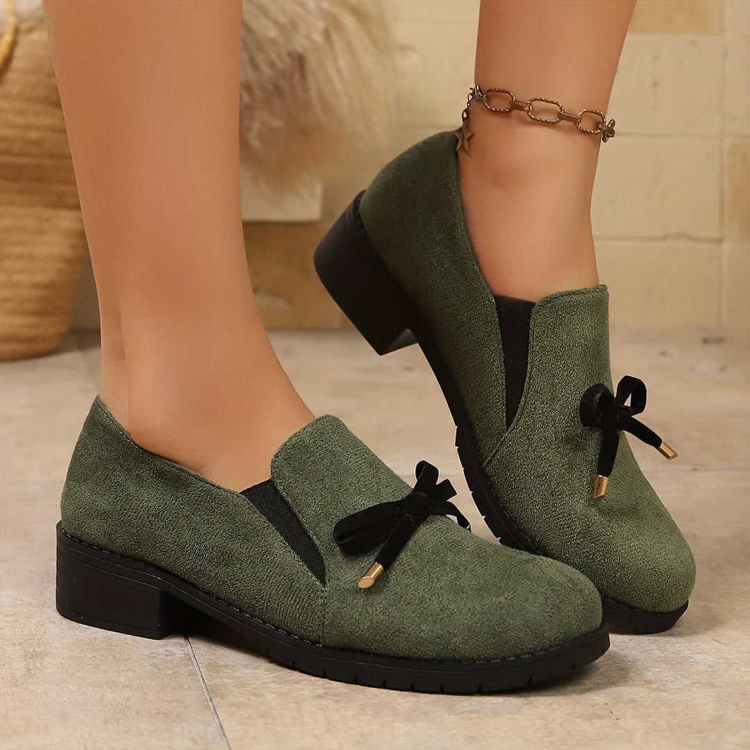 Delvara | Women's Bow Detail Slip-On Loafer - Green - Image 1