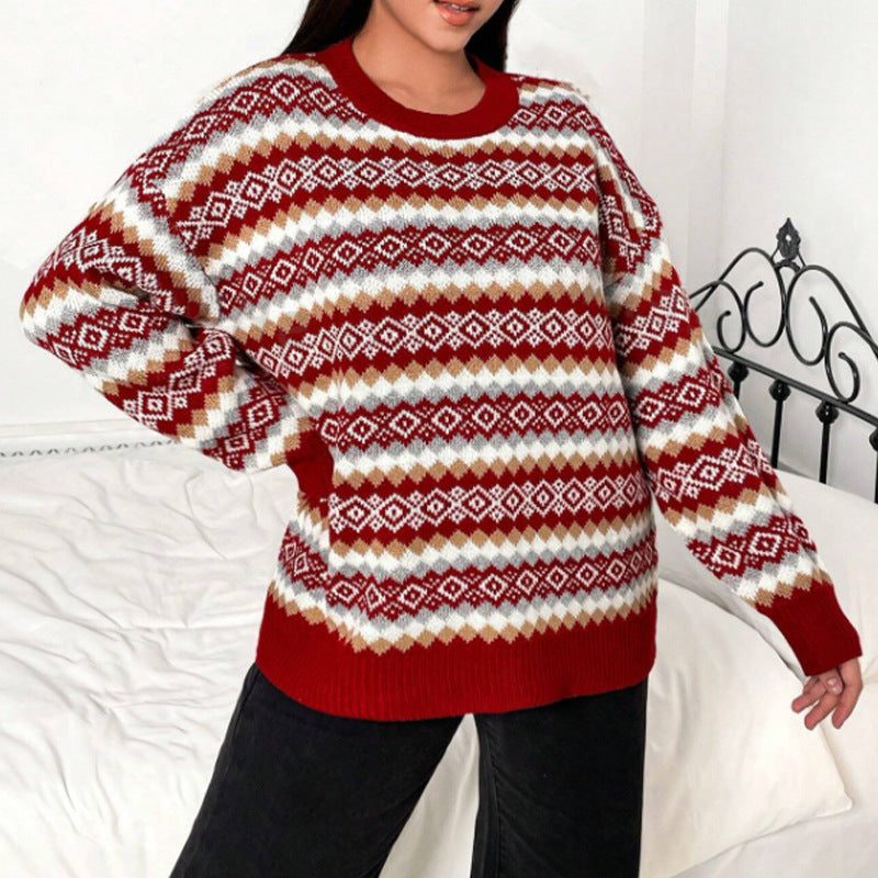 Delvara | Women's Christmas Fair Isle Knit Sweater - Red - Image 1