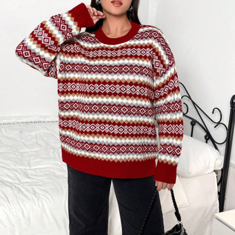 Delvara | Women's Christmas Fair Isle Knit Sweater - Red - Image 2