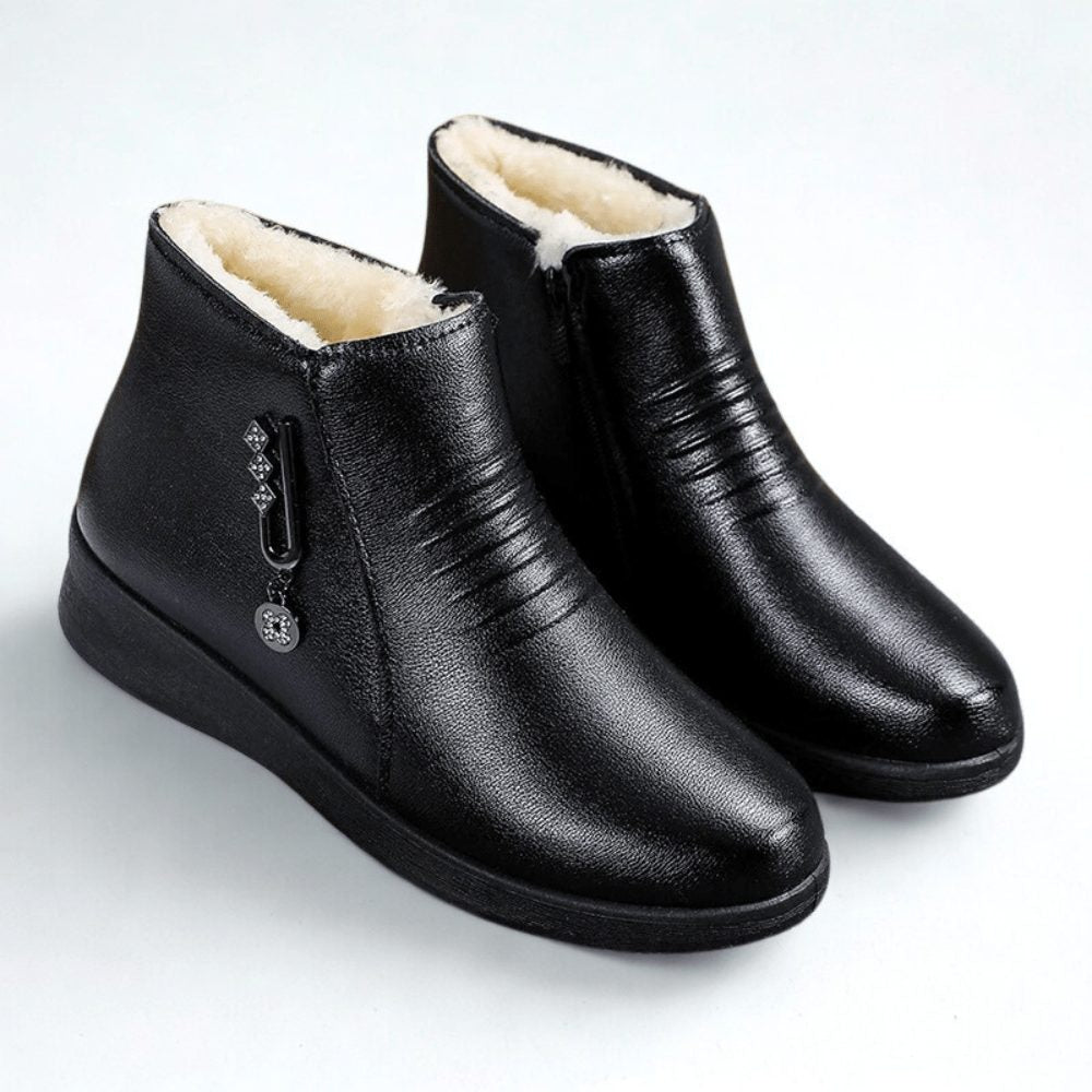 Delvara | Women's Shearling-Lined Winter Ankle Boots - Black - Image 1
