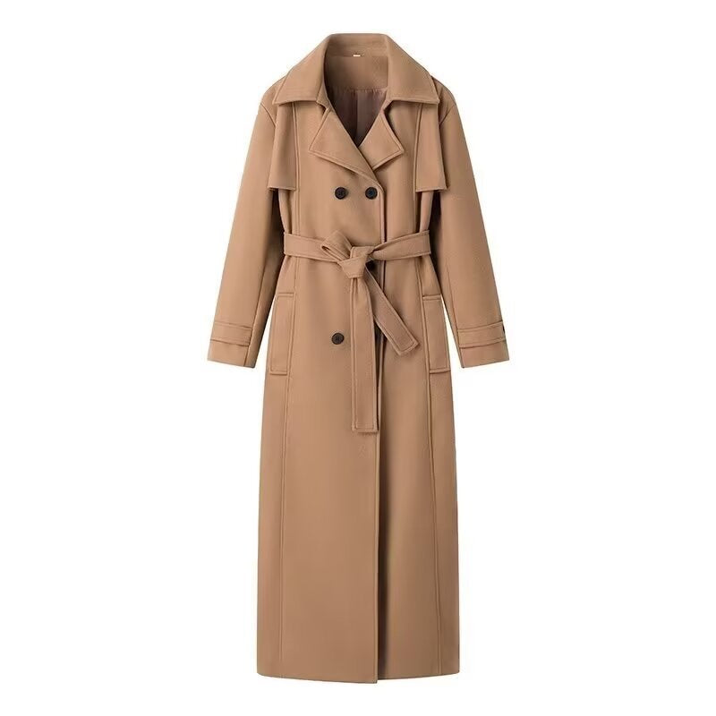 Delvorne | Women's Belted Long Trench Coat - Camel - Image 1