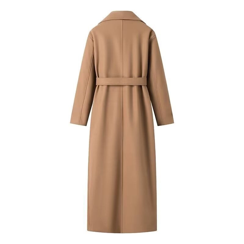 Delvorne | Women's Belted Long Trench Coat - Camel - Image 2