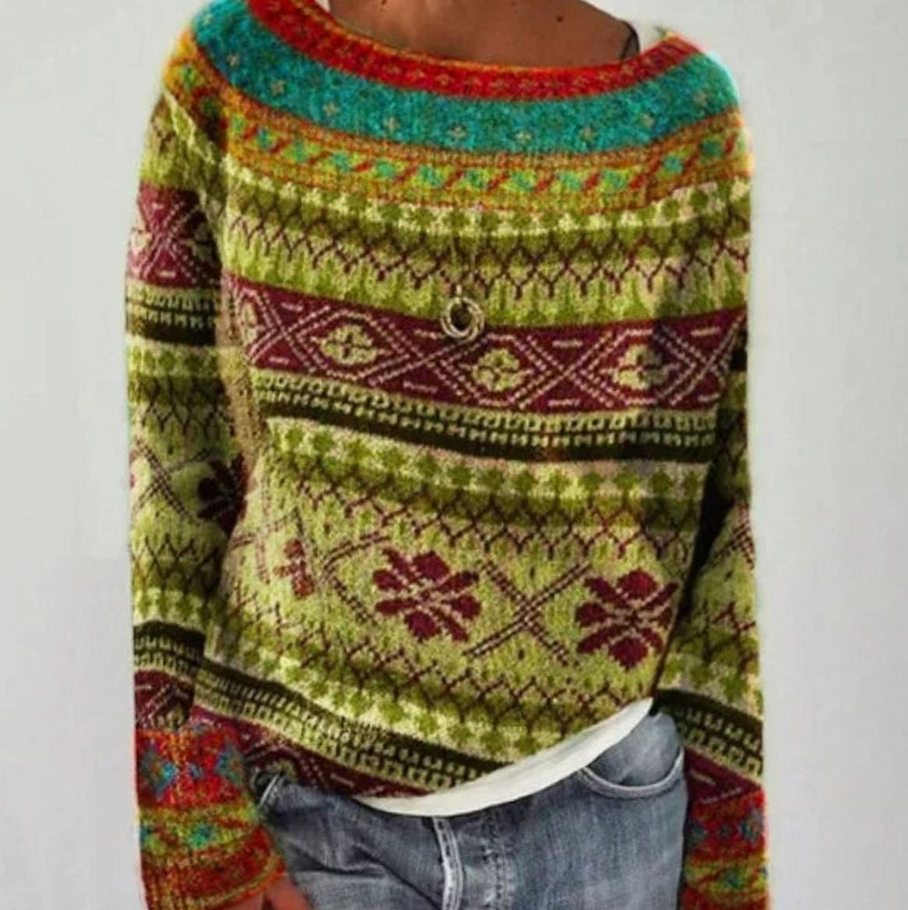 Delvorne | Women's Christmas Sweater Fair Isle Knit - Light Grey - Image 2