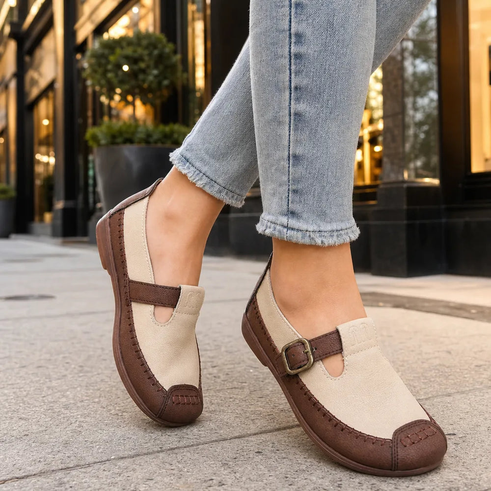 Delvorne | Women's Orthopedic Mary Jane Flats - Camel - Image 2