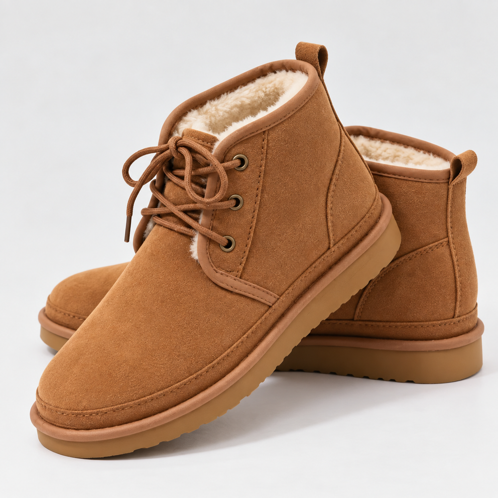 Dorienne | Women's Lace-Up Ankle Boots Fur Lined - Camel - Image 2