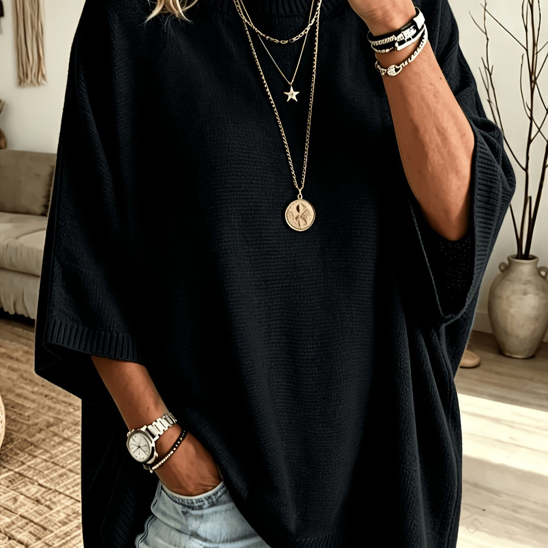 Dravell | Women's Knit Sweater Batwing Poncho - Black - Image 1