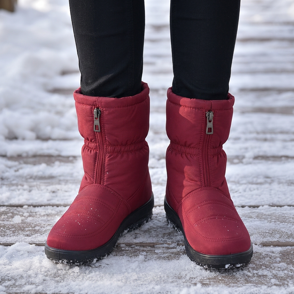 Dravell | Women's Winter Snow Boots Quilted Zip-Up - Burgundy - Image 1