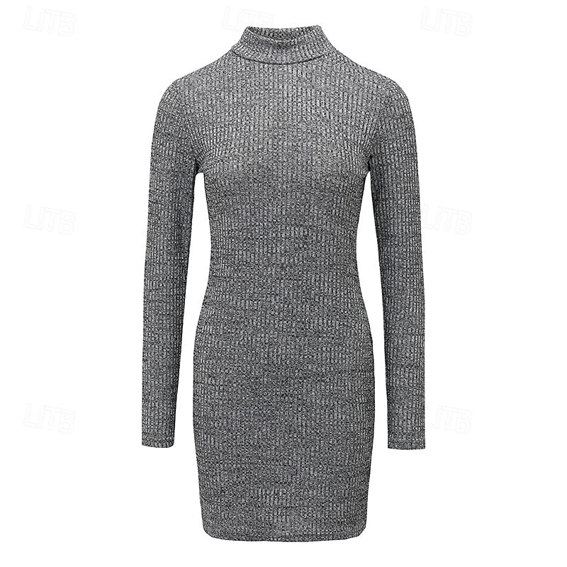 Dravella | Women's Ribbed Turtleneck Sweater Dress - Dark Grey - Image 2