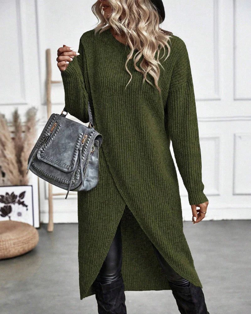 Dravelle | Women's Sweater Dress Long Sleeve Midi - Dark Green - Image 1
