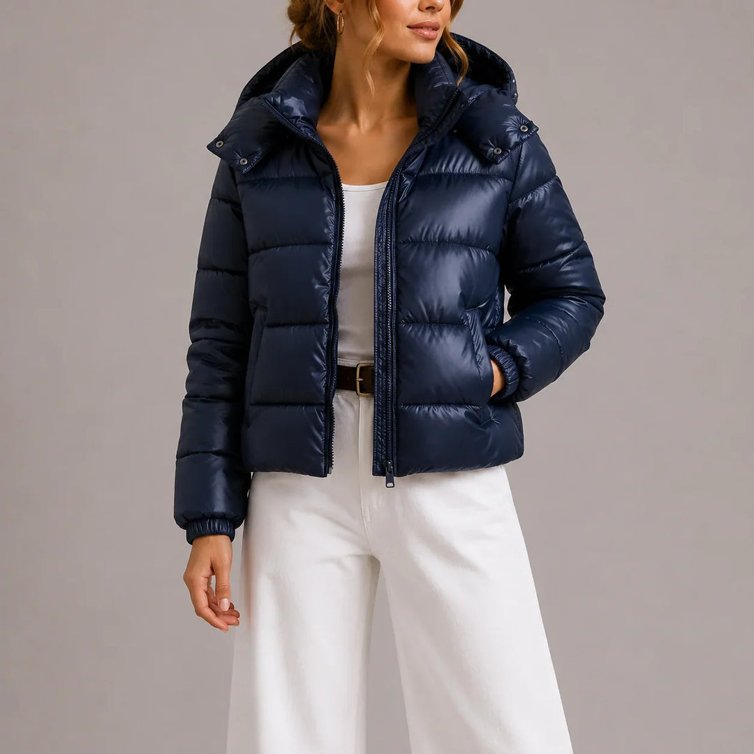 Draveth | Women's Cropped Hooded Puffer Jacket - Navy - Image 1