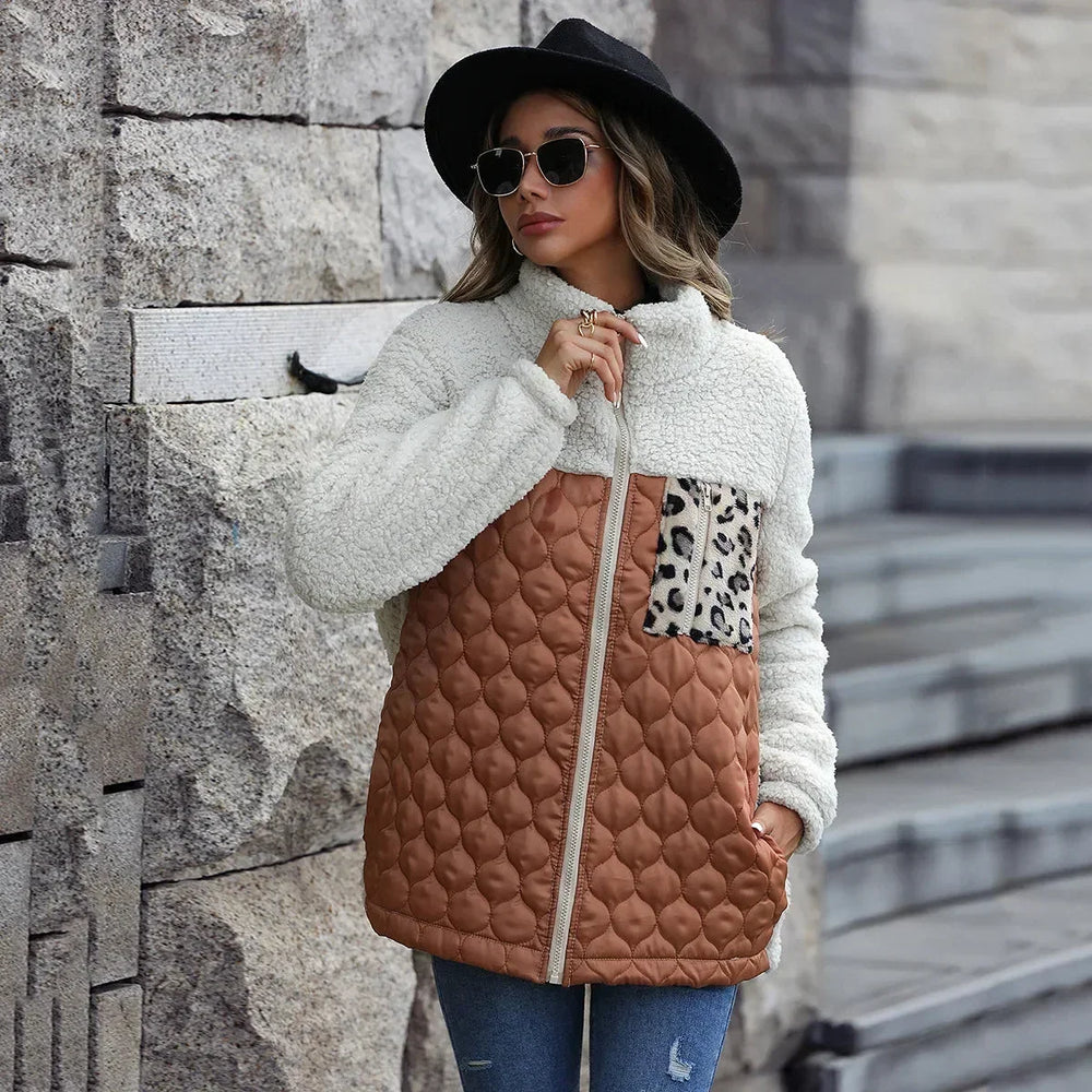 Dravindel | Women's Sherpa Quilted Color Block Jacket - Image 2