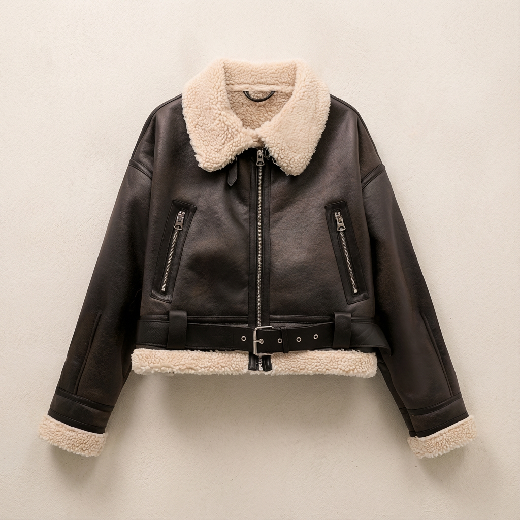 Dravindra | Women's Shearling Aviator Jacket - Dark Brown - Image 1