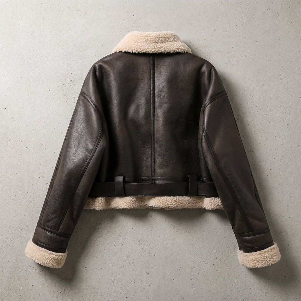 Dravindra | Women's Shearling Aviator Jacket - Dark Brown - Image 2