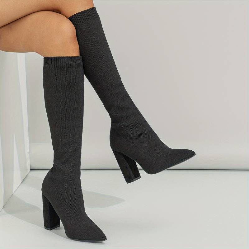 Dravonelle | Women's Knee High Boots Block Heel - Black - Image 1