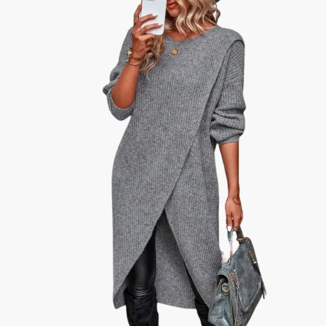 Drevaine | Women's Knit Midi Sweater Dress - Grey - Image 1
