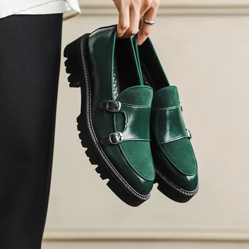 Drevelle | Women's Double Monk Strap Platform Loafers - Burgundy - Image 2