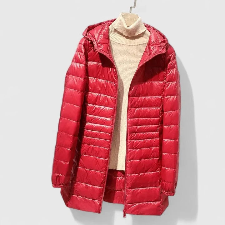 Drevona | Women's Long Hooded Puffer Jacket - Navy - Image 2