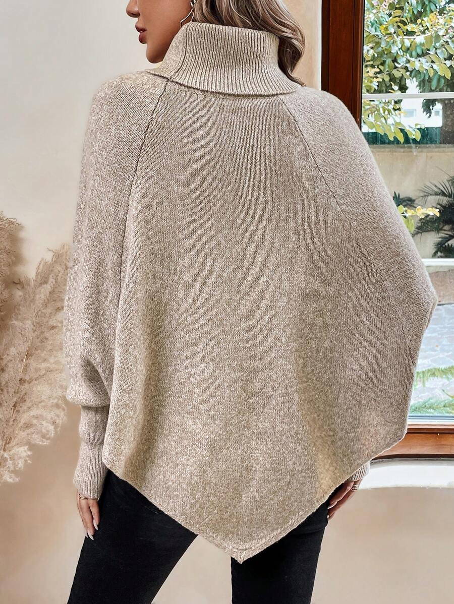 Drevora | Women's Cable Knit Poncho Sweater - Beige - Image 2