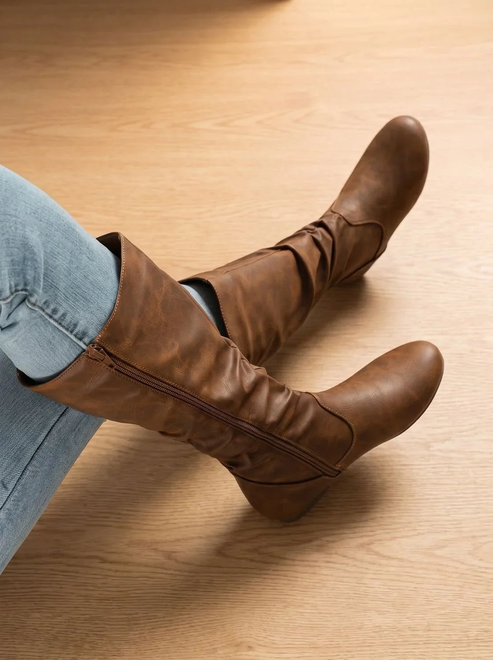 Drexona | Women's Slouchy Knee High Boots - Red - Image 2