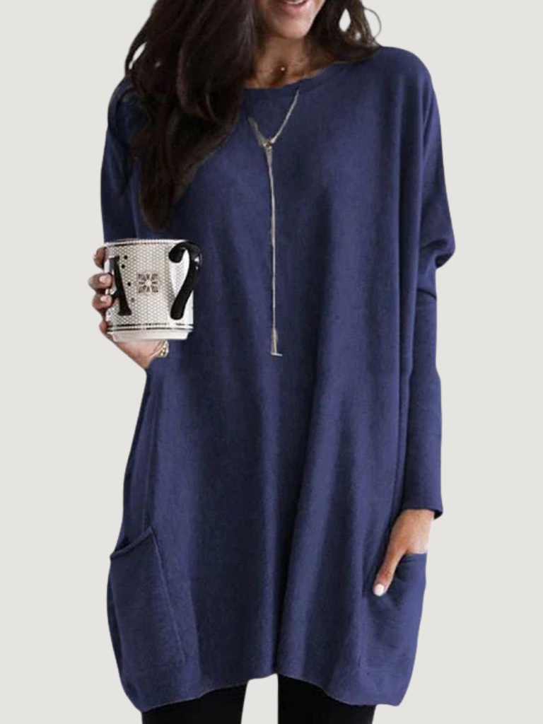 Drisova | Women's Relaxed Fit Long Sleeve Tunic Top - Navy - Image 1