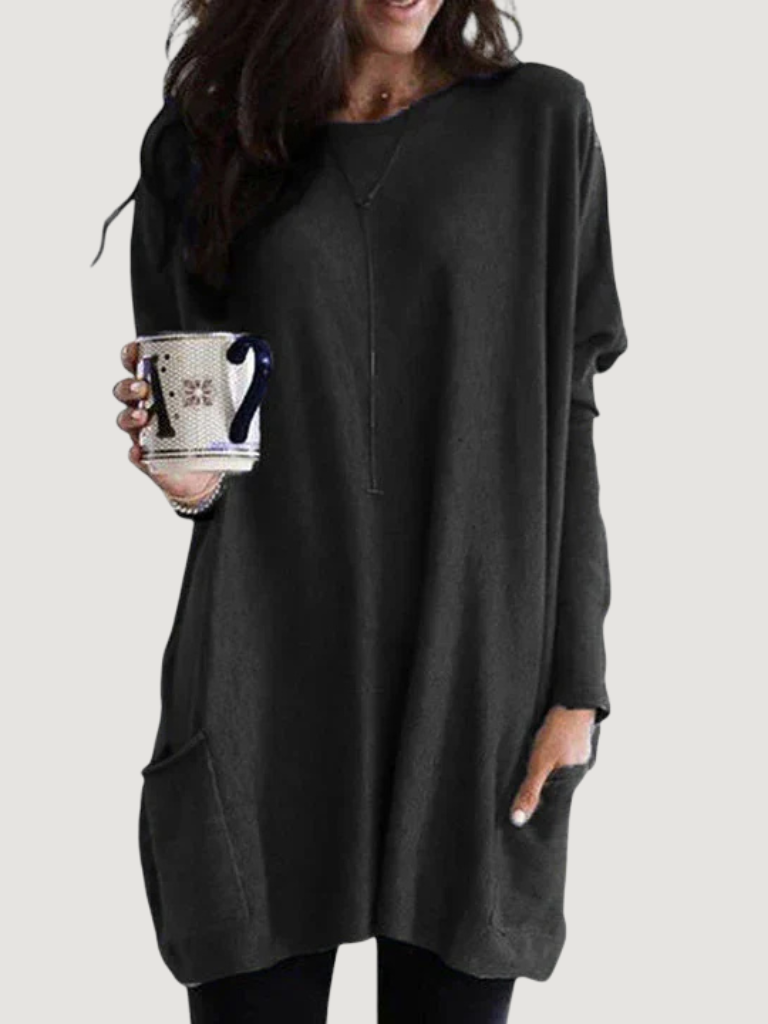 Drisova | Women's Relaxed Fit Long Sleeve Tunic Top - Navy - Image 2