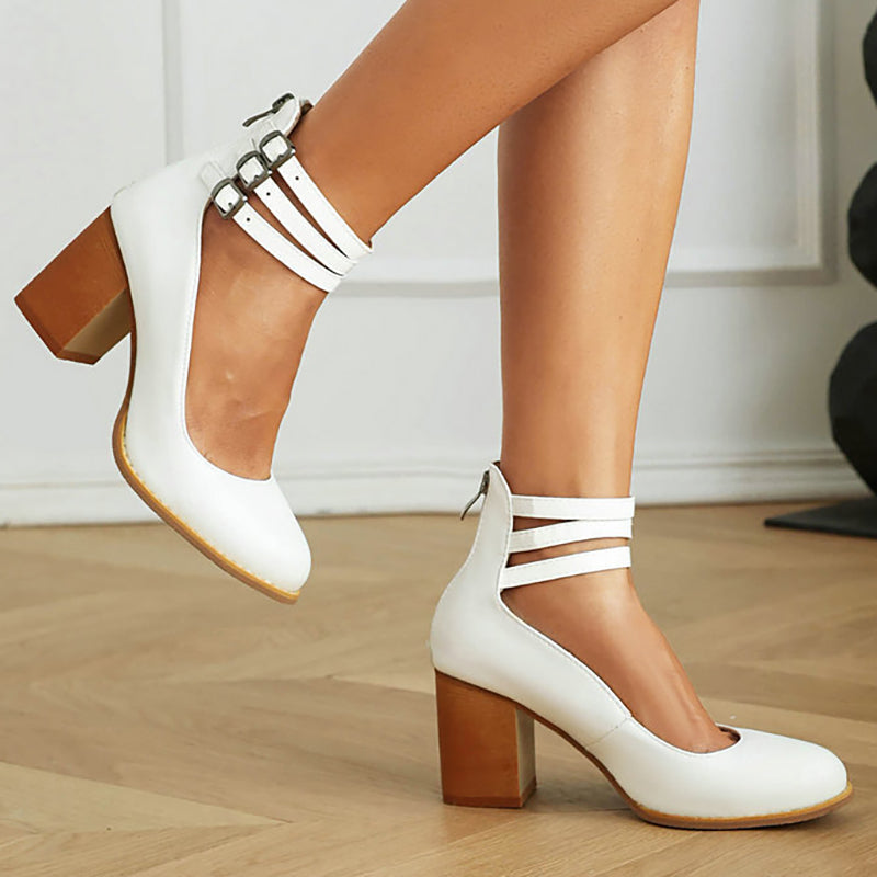 Casilda | Smooth Sandals with Ankle Strap and Thick Heel