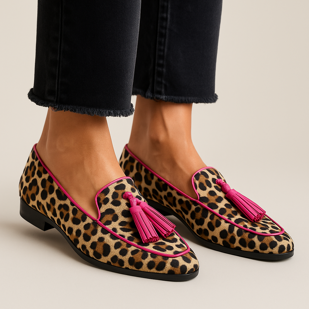 Judith | Women's Leopard Print Tassel Loafers - Brown/Pink - Image 1
