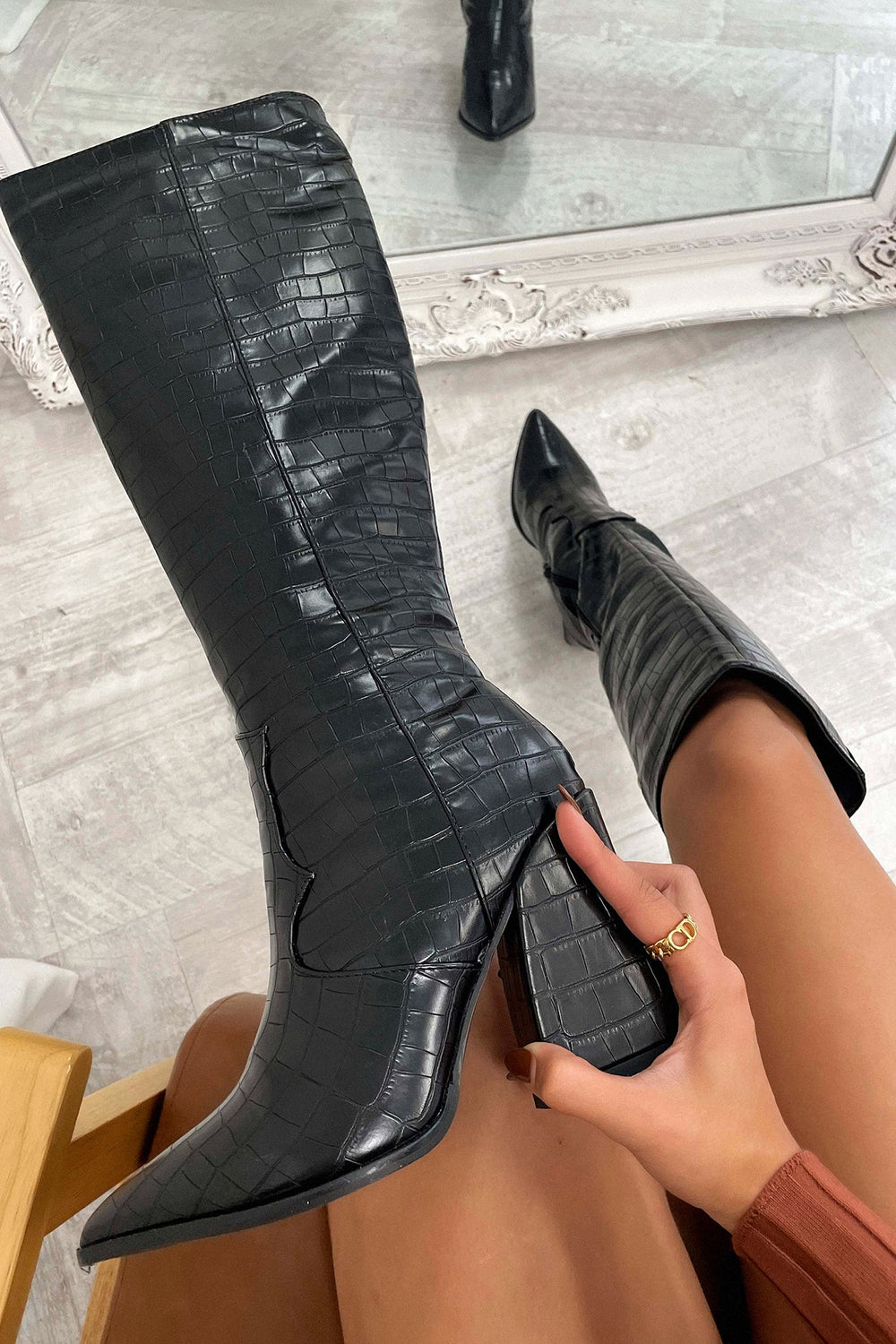 Mila | Women's Knee-High Block Heel Boots - Black - Image 2