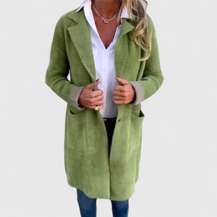 Embeth | Women's Long Button Cardigan - Green - Image 2