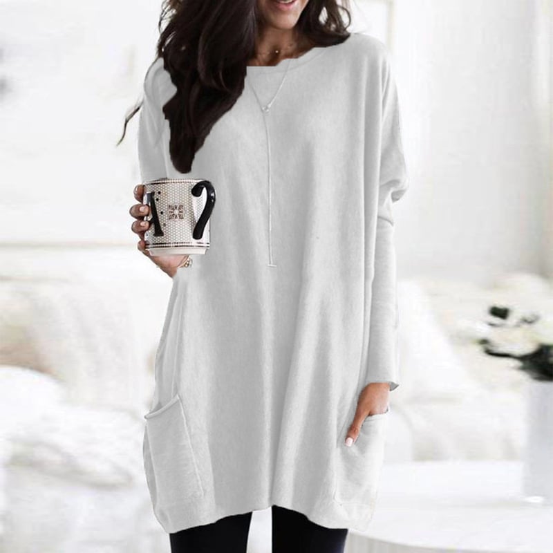 Fenara | Women's Knit Sweater Tunic with Pockets - Blue - Image 2