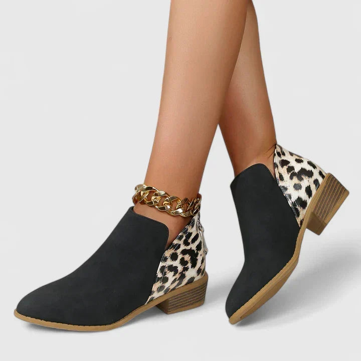 Fenara | Women's Leopard Print Ankle Boots with Chain - Leopard - Image 1