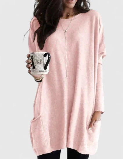 Fennlea | Women's Relaxed Fit Pocket Tunic Top - Pink - Image 1