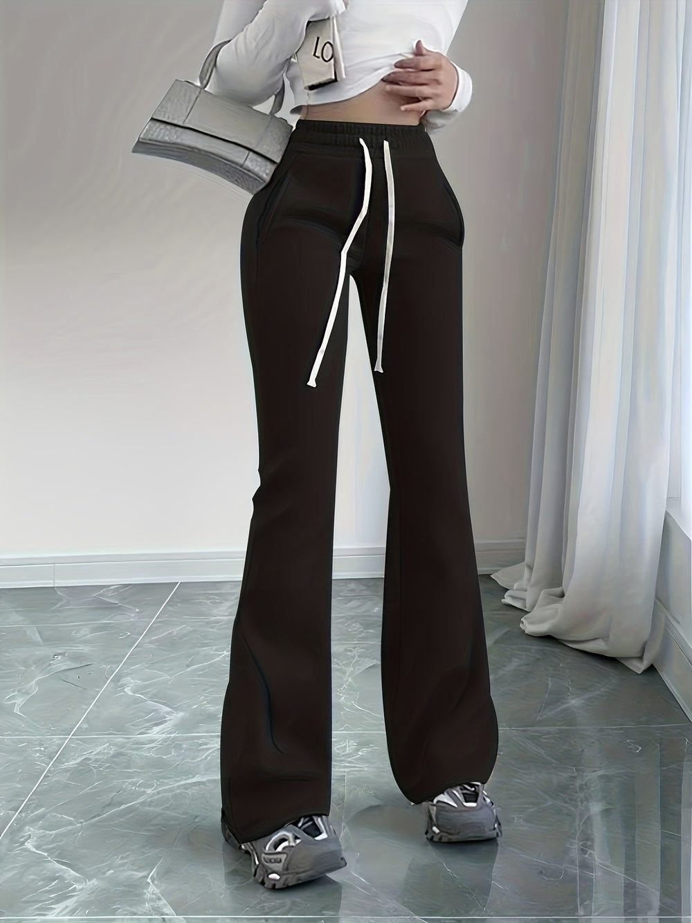 Fenwick | Women's High-Waist Flare Sweatpants - Black - Image 2