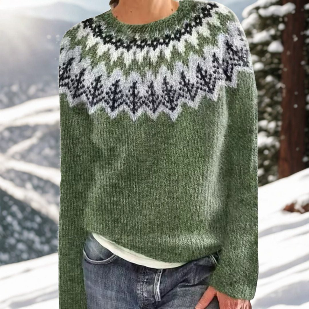 Fenwilla | Women's Christmas Sweater Fair Isle Knit - Green - Image 1